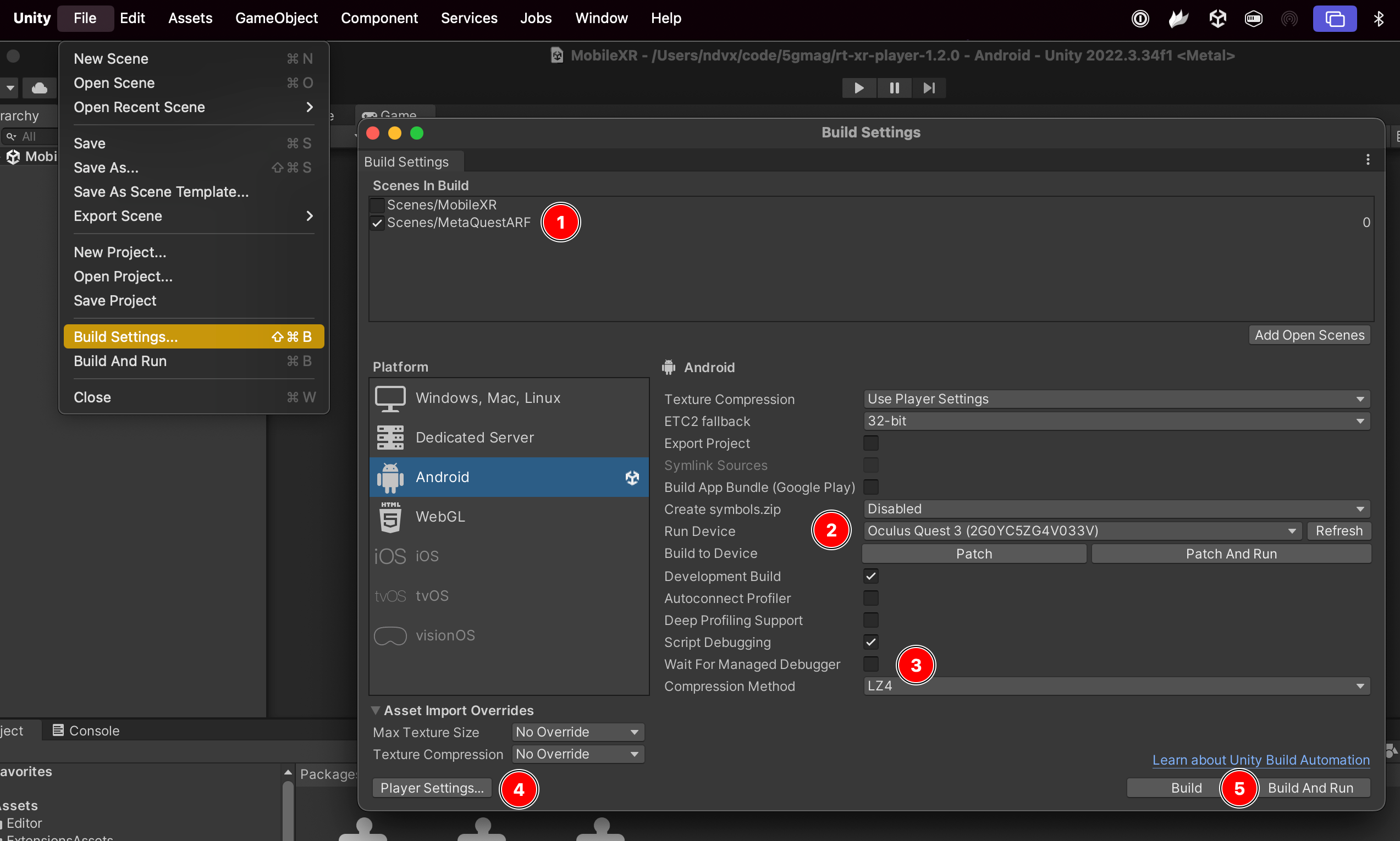 Meta Quest build settings