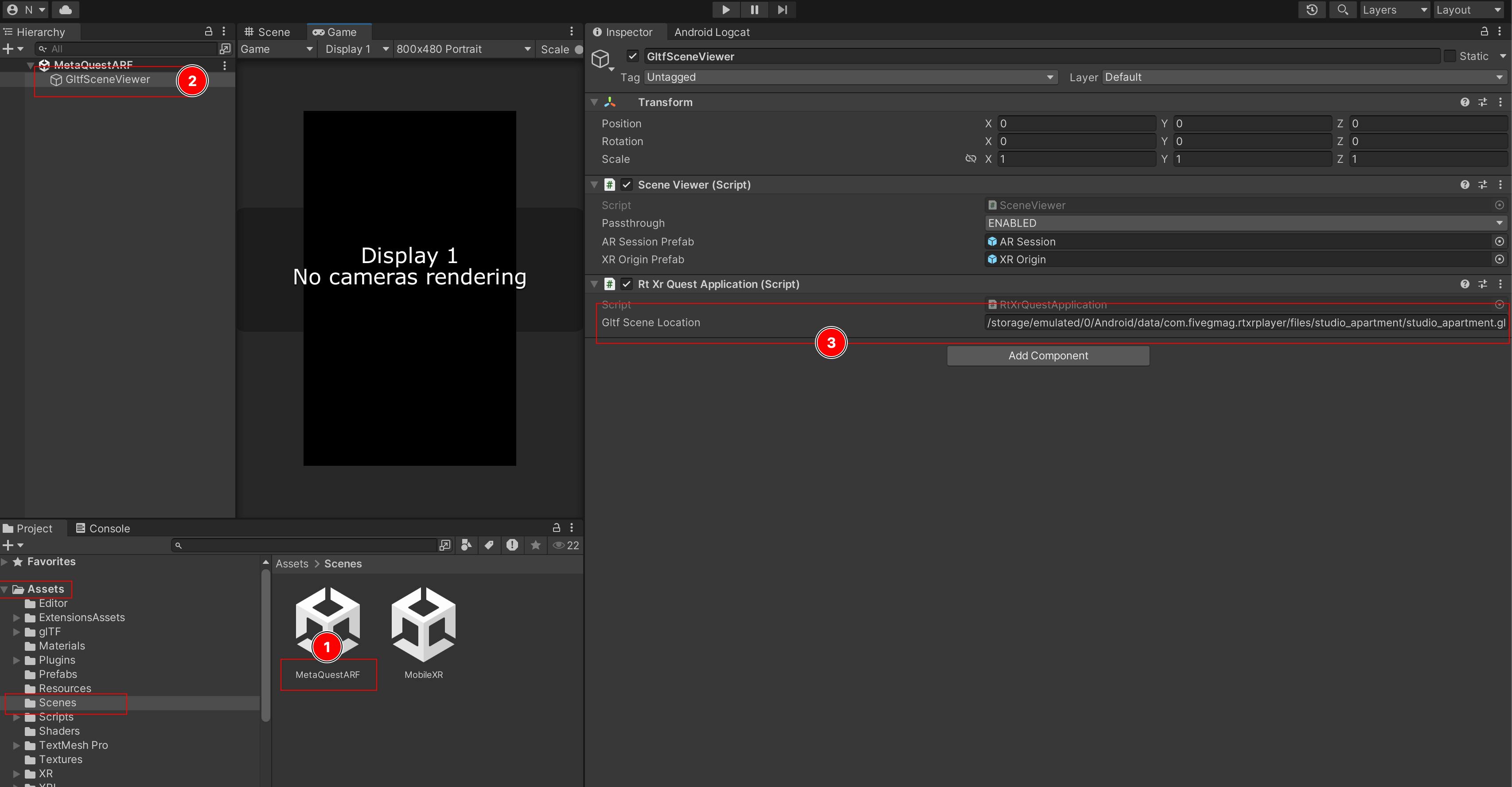 Meta Quest scene configuration